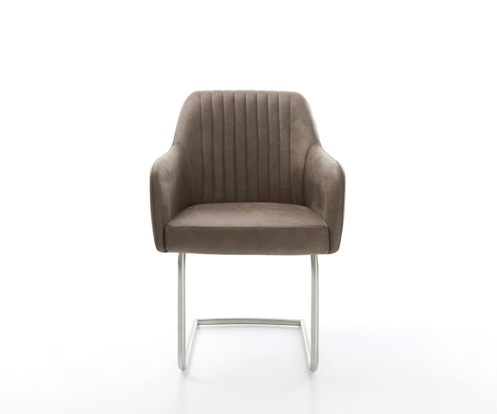 Cantilever Greg-Flex microvelours taupe vintage pied cantilever rond acier inoxydable brossé ressorts ensachés 2