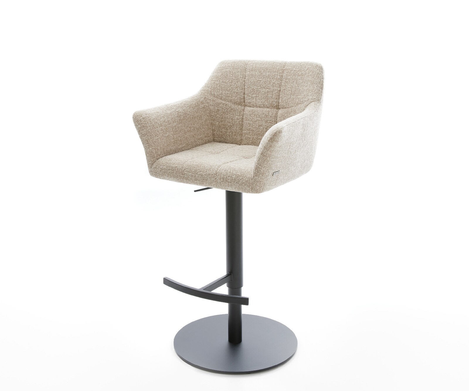 Chaise-de-bar Yulo-Flex Tissu tissé doux Beige Pied pivotant réglable en hauteur Noir Noir