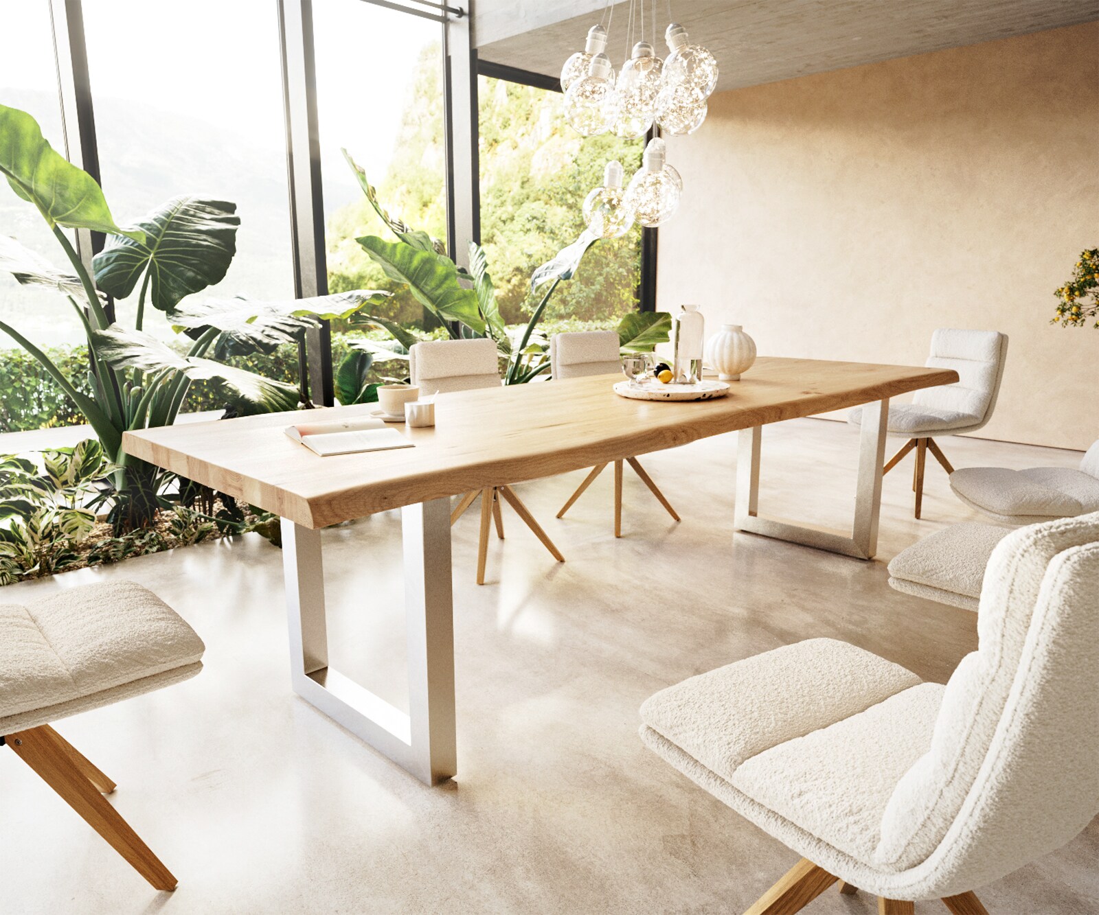 Esstisch Edge 300x100 Eiche Natur Edelstahl Breit Live-Edge 1