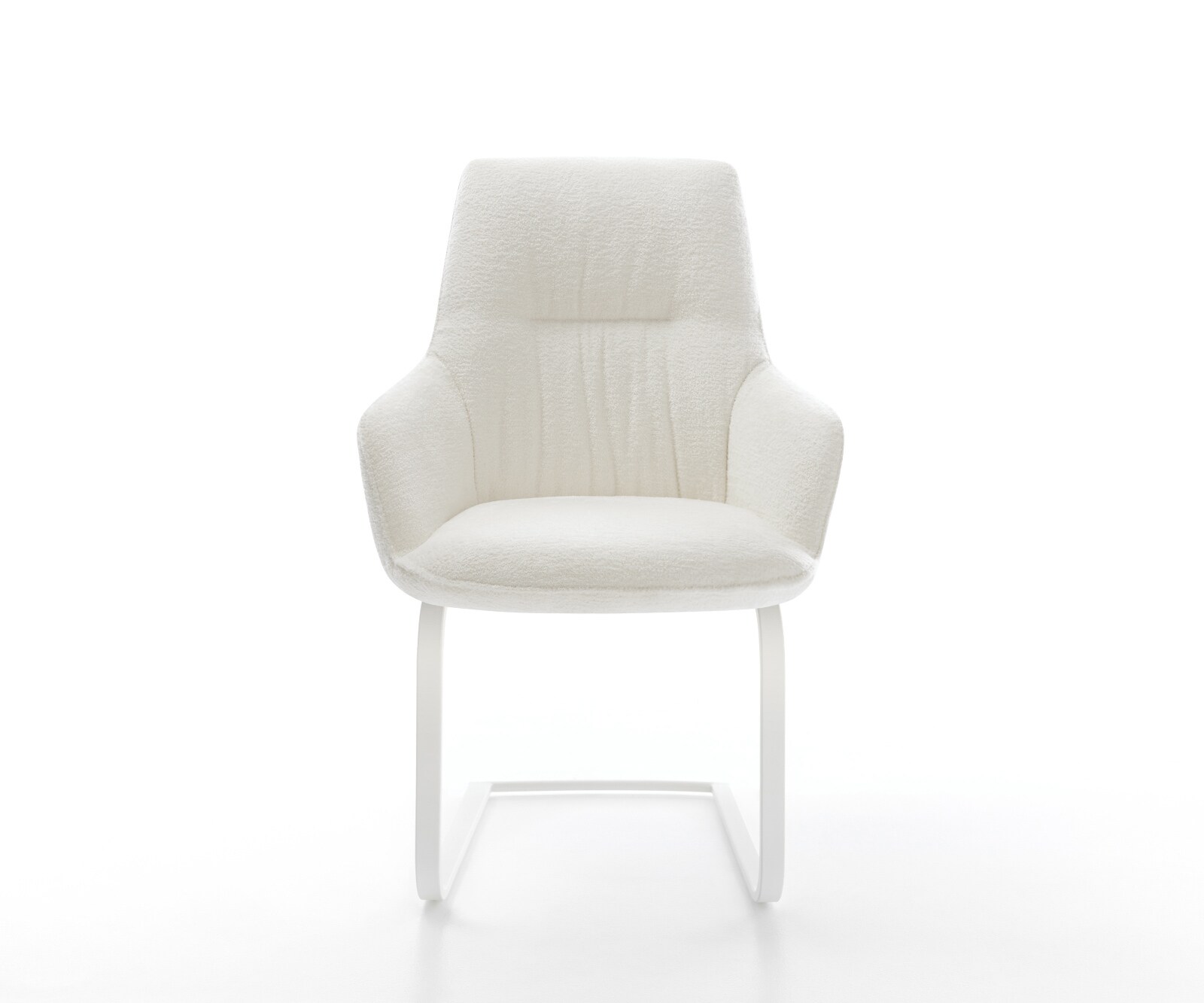 Cantilever Zelia-Flex avec accoudoirs bouclé doux beige pied cantilever plat blanc ressorts ensachés 2