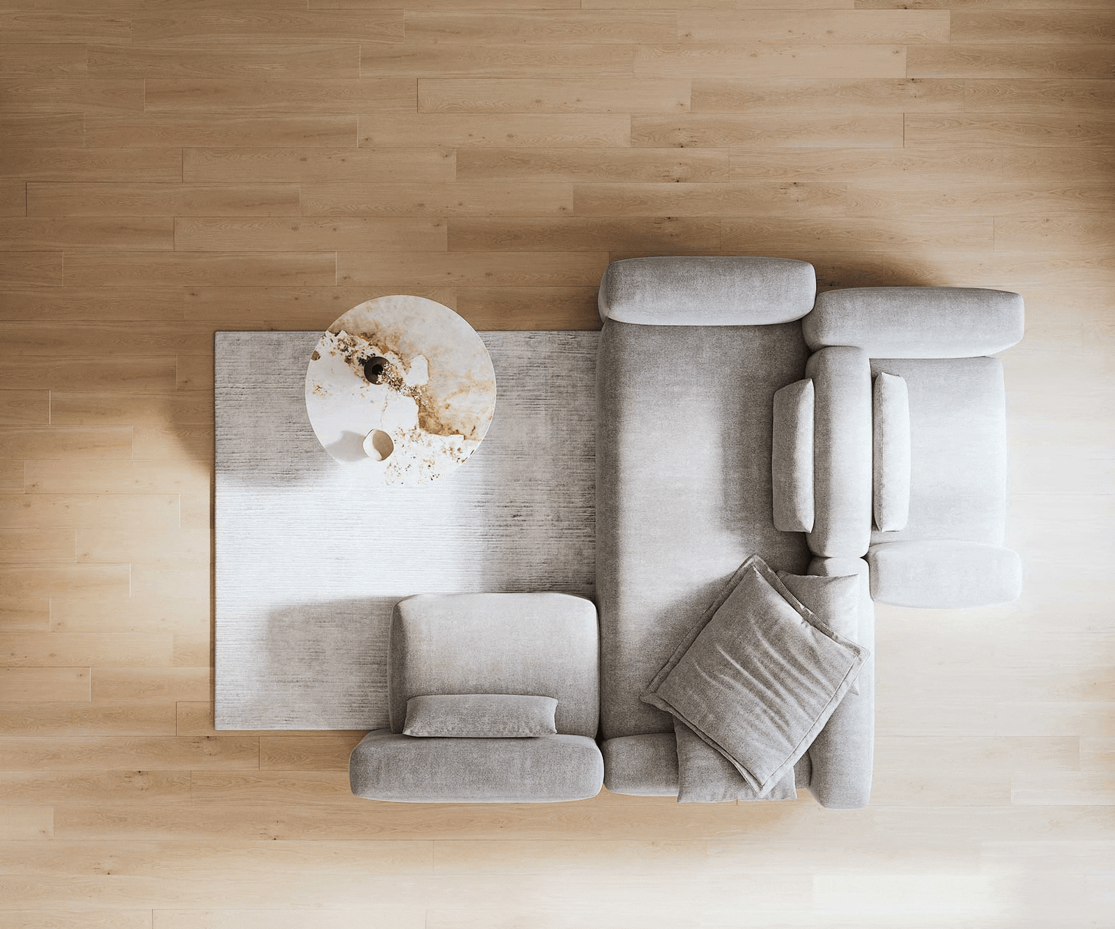 Wohnlandschaft Freestyle 360x290 cm Strukturstoff Soft Grau Kappnaht 5