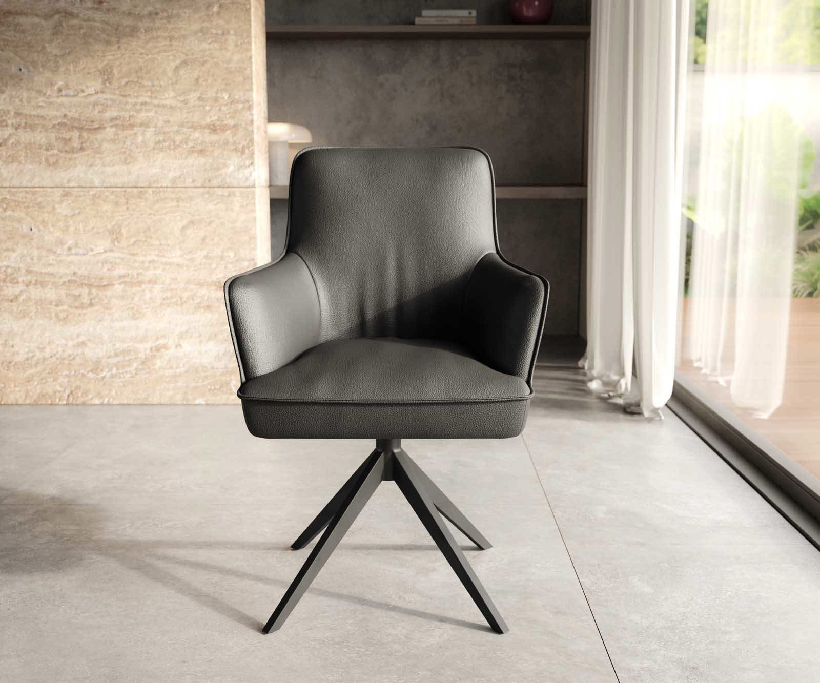 Drehstuhl Heira-Flex mit Armlehnen Echt-Leder Schwarz Kreuzgestell breit Schwarz 360° drehbar Taschenfederkern 1 Drehstuhl Heira-Flex mit Armlehnen Echt-Leder Schwarz Kreuzgestell breit Schwarz 360° drehbar Taschenfederkern 1