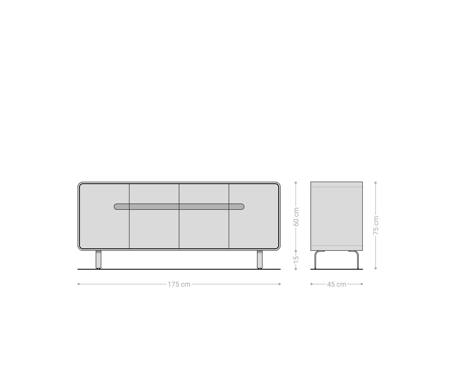 Sideboard Anaya 175 cm Akazie Natur 4 Türen L-Fuß Edelstahl 9
