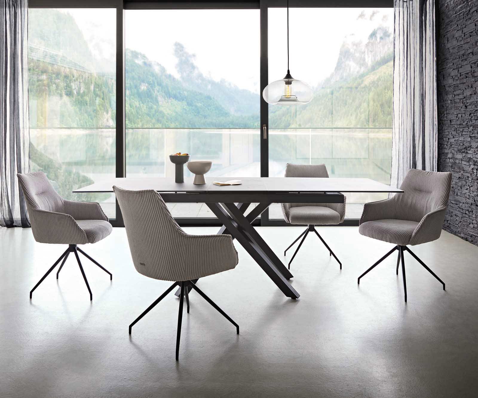 Drehstuhl Alja-Flex mit Armlehnen Cord Silbergrau Kreuzgestell konisch Schwarz 180° drehbar Taschenfederkern 5 Drehstuhl Alja-Flex mit Armlehnen Cord Silbergrau Kreuzgestell konisch Schwarz 180° drehbar Taschenfederkern 5