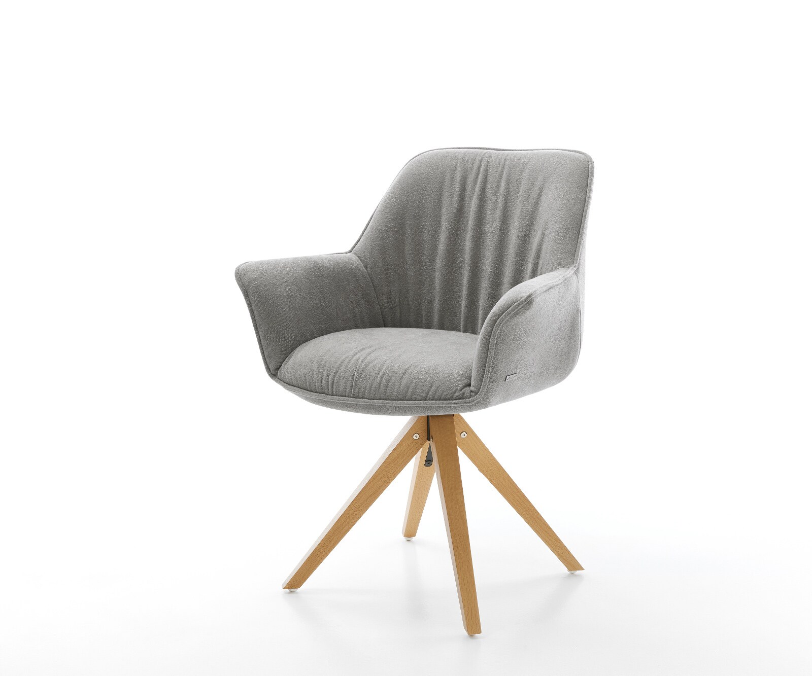 Drehstuhl Keila-Flex mit Armlehnen Strukturstoff Soft Grau Holzgestell kantig Natur 180° drehbar 1