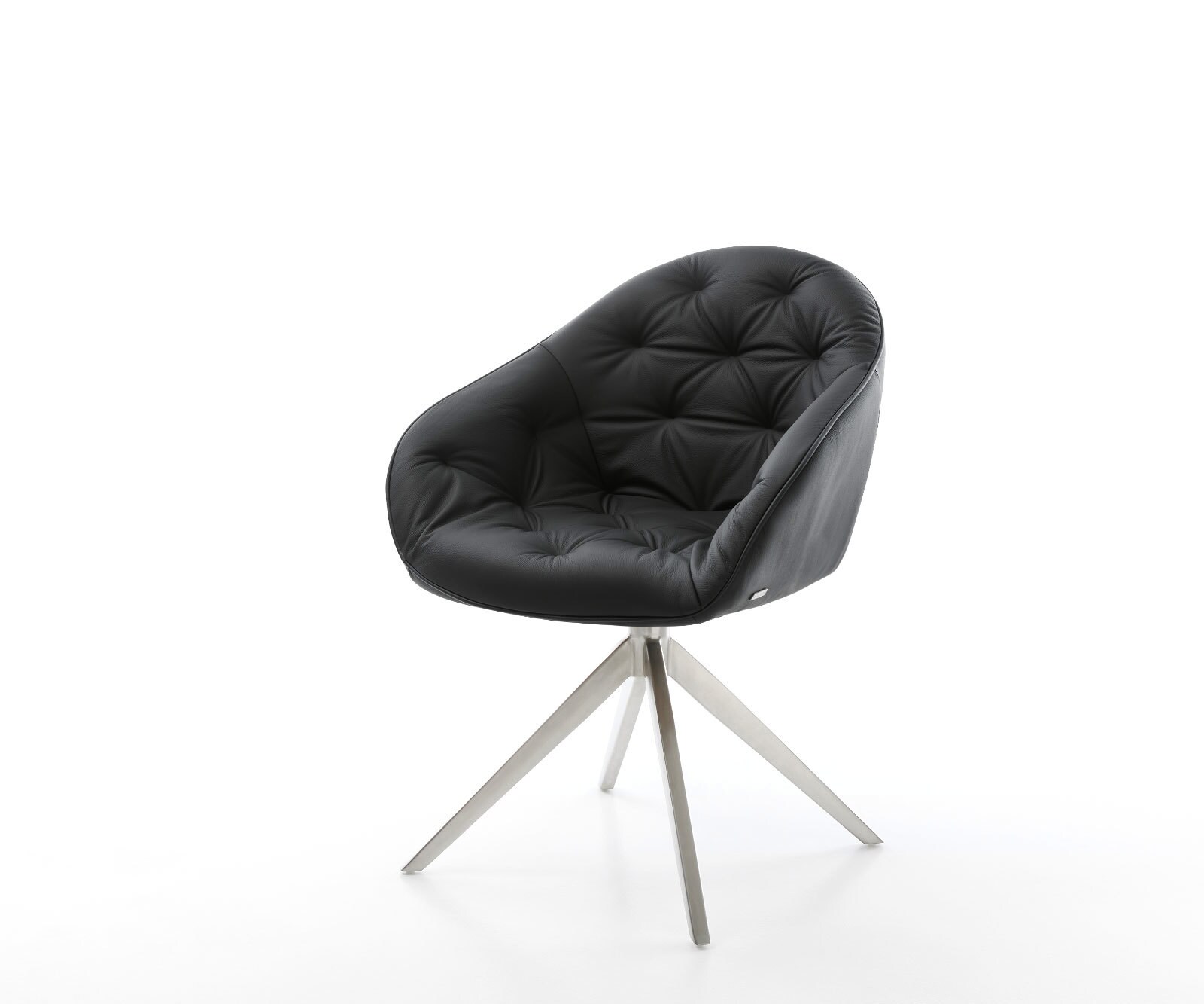 Chaise-pivotante Gaio-Flex cuir de vache noir pied croisé large acier inoxydable brossé pivotement sur 360° fonction bascule