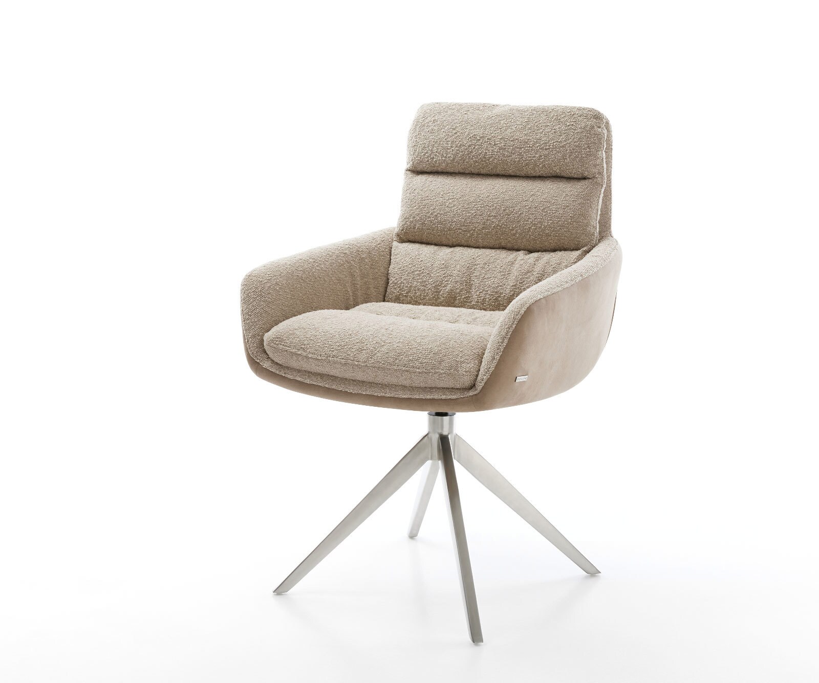 Chaise-pivotante Abelia-Flex avec accoudoirs tissu mixte couleur boue pied croisé large acier inoxydable brossé pivotement sur 360° fonction bascule 1