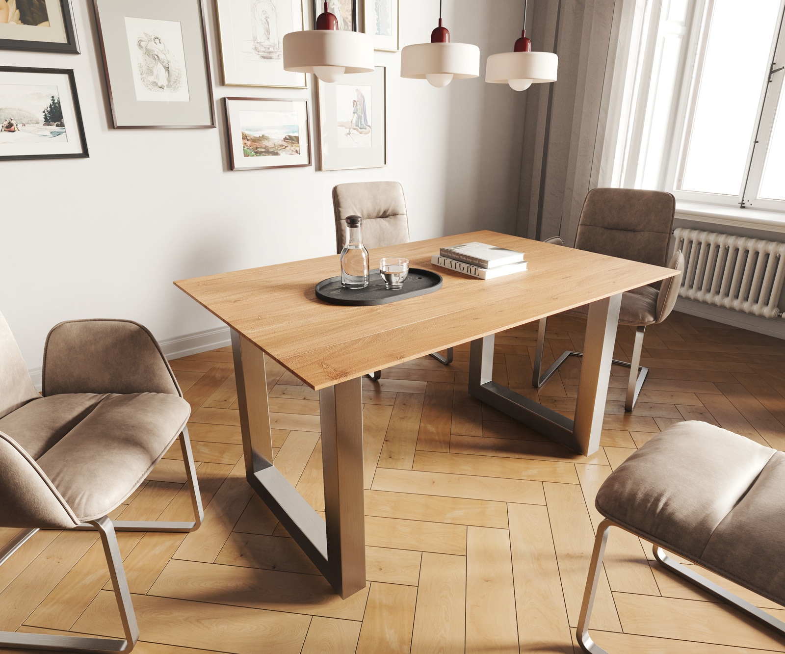 Table-à-manger Edge 140x90 acacia nature acier inoxydable large bord suisse Table-à-manger Edge 140x90 acacia nature acier inoxydable large bord suisse