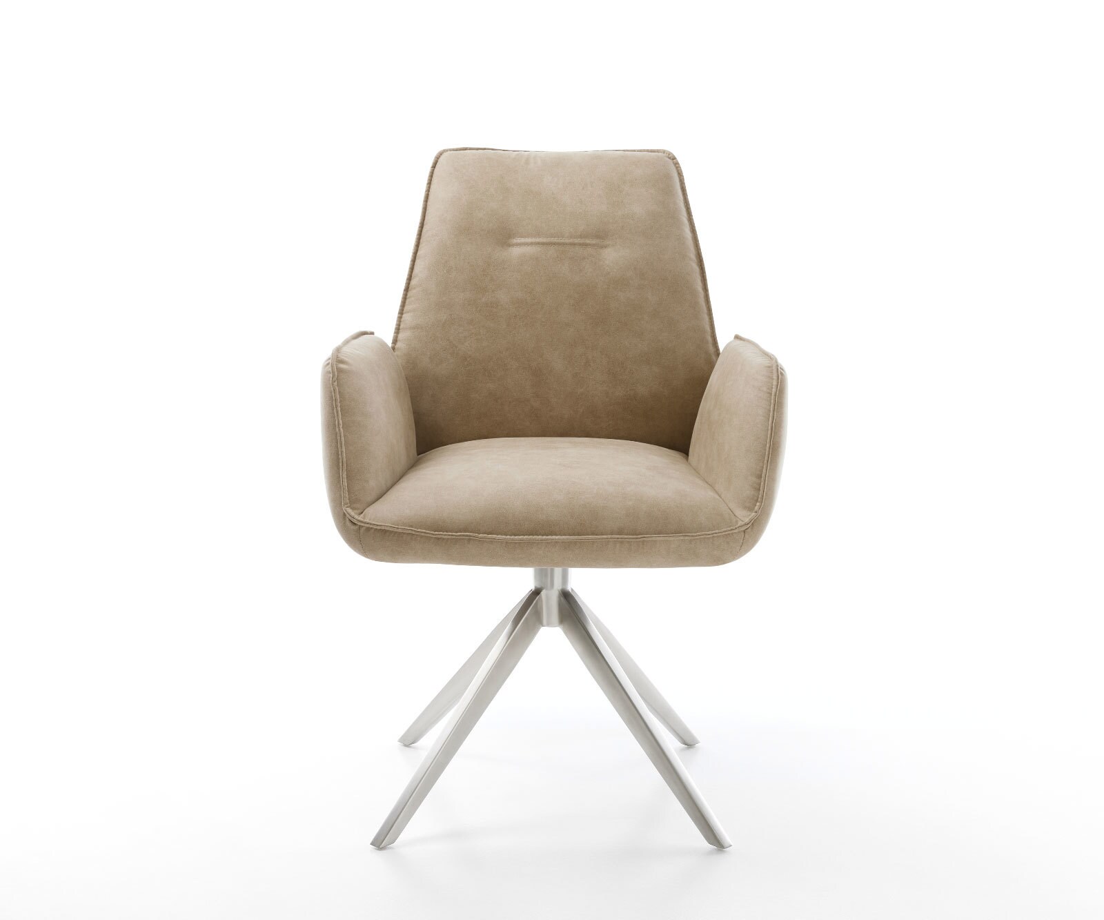 Chaise-de-salle-à-manger Zoa-Flex microvelours beige vintage pied croisé large acier inoxydable brossé ressorts ensachés 1