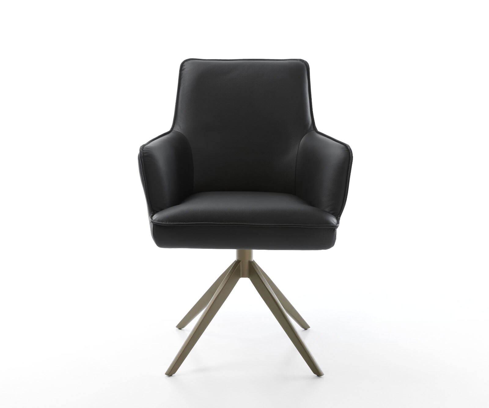 Drehstuhl Heira-Flex mit Armlehnen Echt-Leder Schwarz Kreuzgestell breit Effektfinish Titan 360° drehbar Wippfunktion Taschenfederkern 1