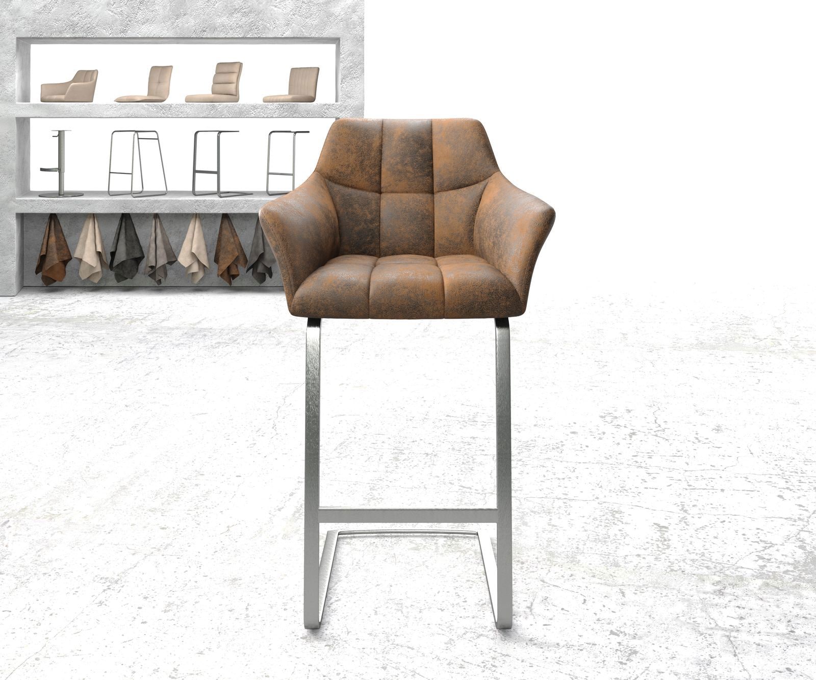 Barstuhl Yulo-Flex Vintage Braun Freischwinger flach Edelstahl 1 Barstuhl Yulo-Flex Vintage Braun Freischwinger flach Edelstahl 1