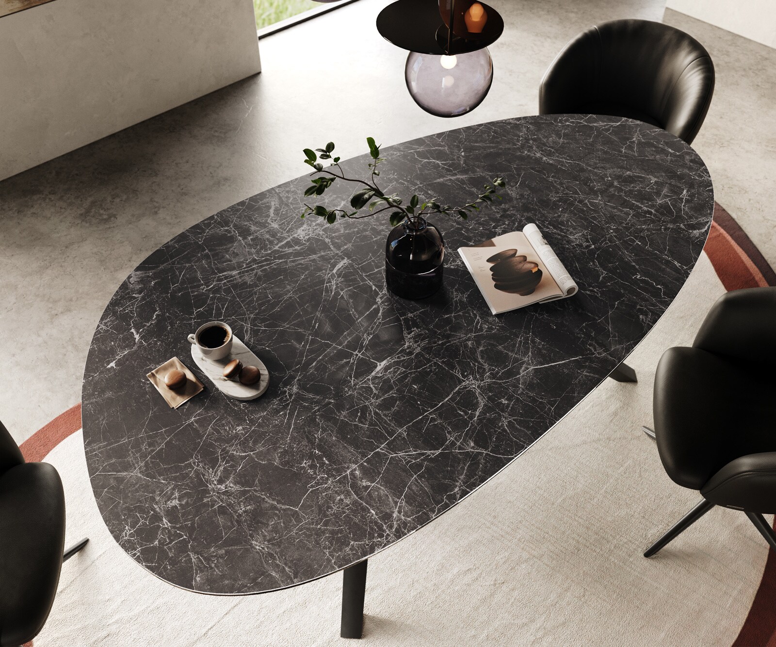 Esstisch Edge Oval 220x120 Keramik Laminam® Nero Greco Anthrazit Zenthara kantig Metall Schwarz 4
