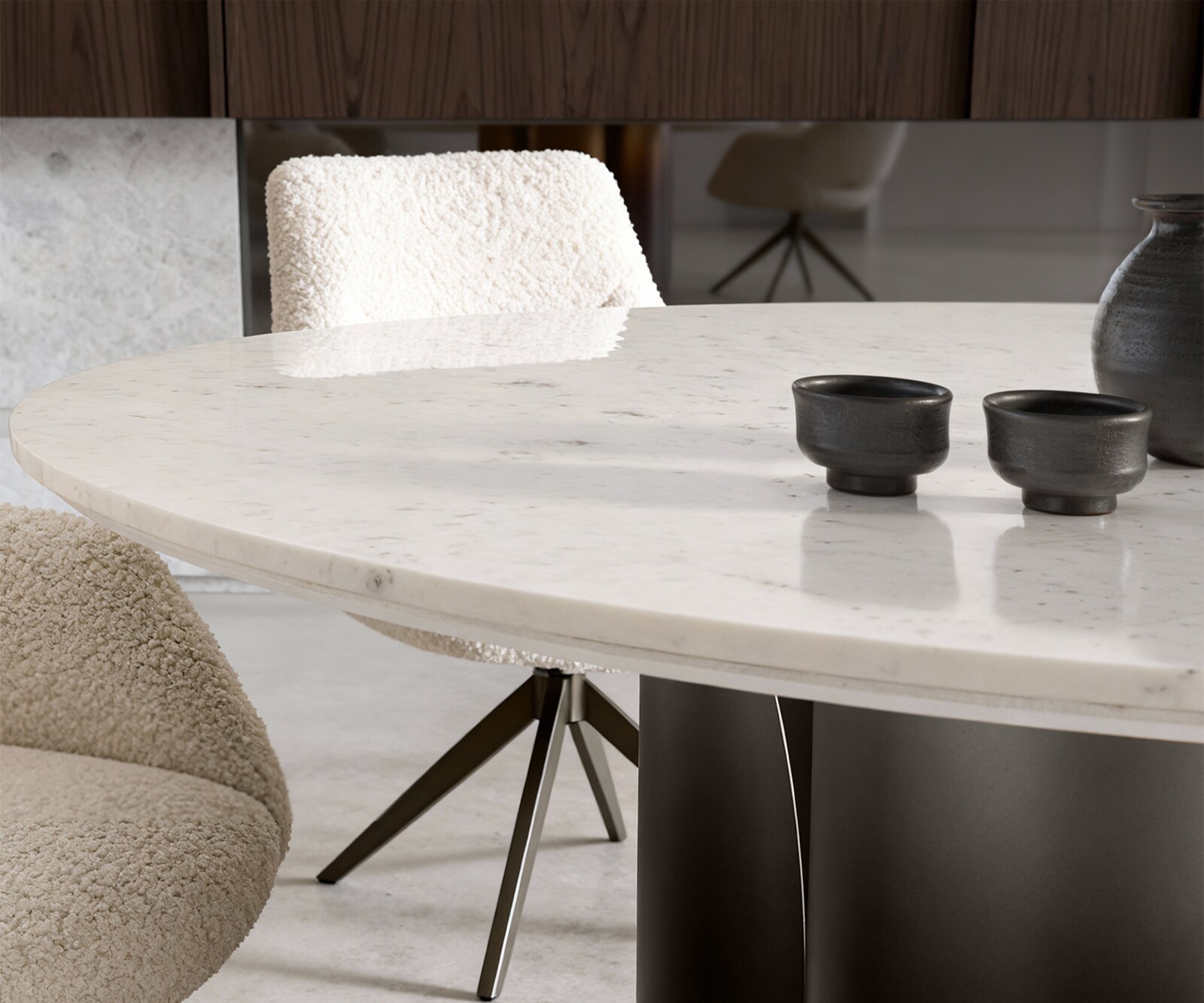 Esstisch Adenza Rund 140x140 cm Marmor Weiß Metall Silber Fusion Finish 5