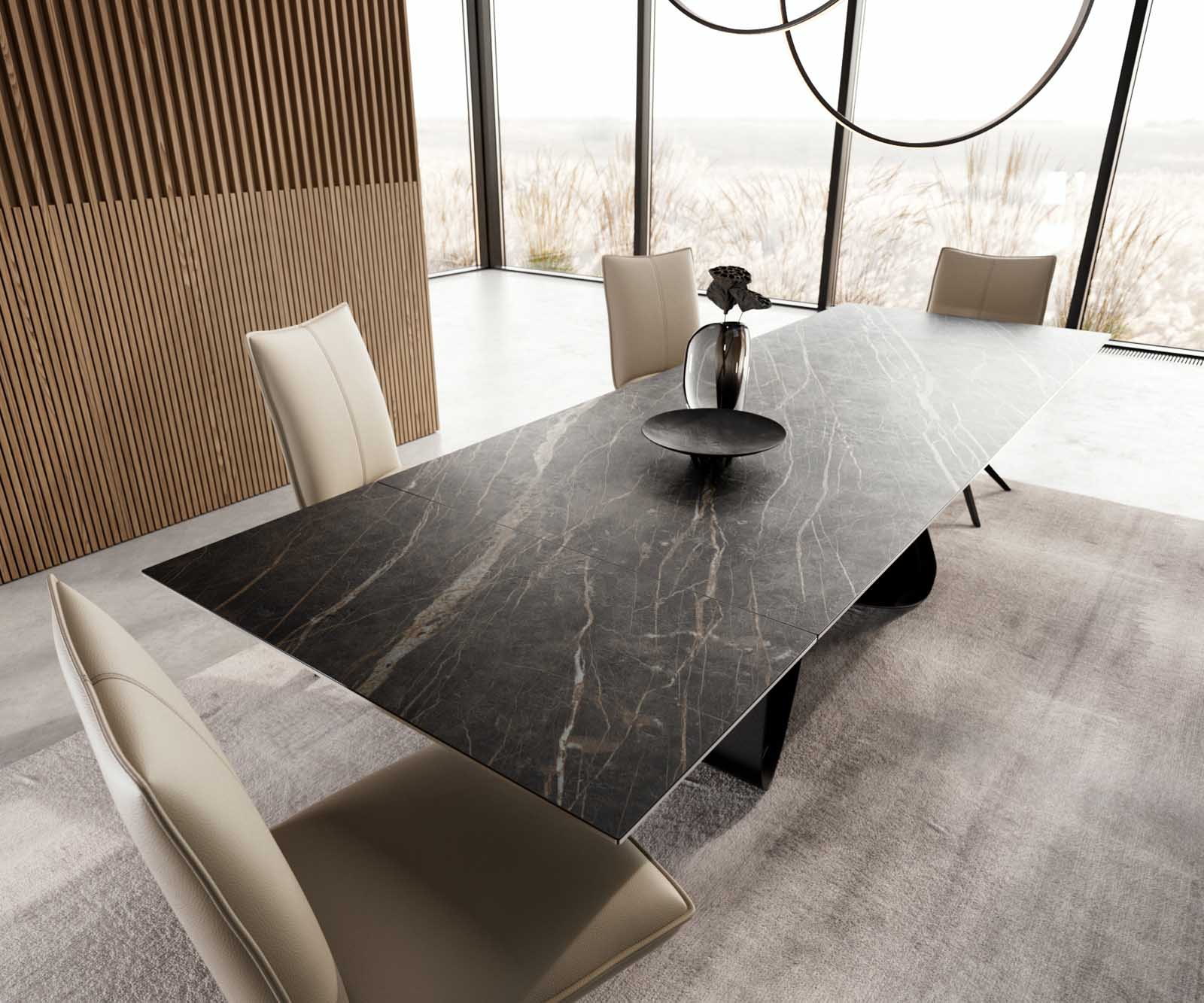 Esstisch Edge 200-300x100 Keramik Laminam®Noir Desir Braun W-Gestell Schwarz ausziehbar 4
