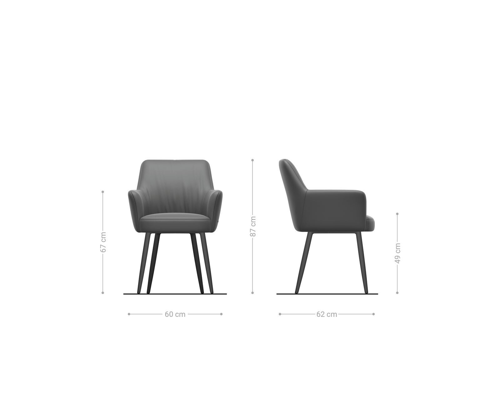 Chaise-de-salle-à-manger Xana-Flex avec accoudoirs côtelé gris argenté 4 pieds coniques acier inoxydable brossé ressorts ensachés 6