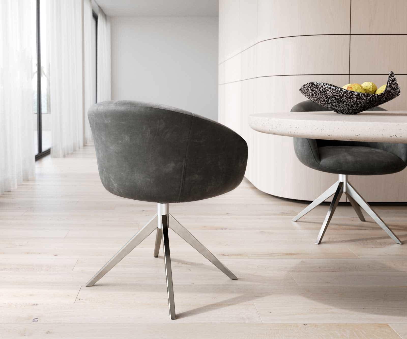 Drehstuhl Vinka-Flex mit Armlehnen Mikrofaser Anthrazit Vintage Kreuzgestell breit Edelstahl 360° drehbar Taschenfederkern 4 Drehstuhl Vinka-Flex mit Armlehnen Mikrofaser Anthrazit Vintage Kreuzgestell breit Edelstahl 360° drehbar Taschenfederkern 4