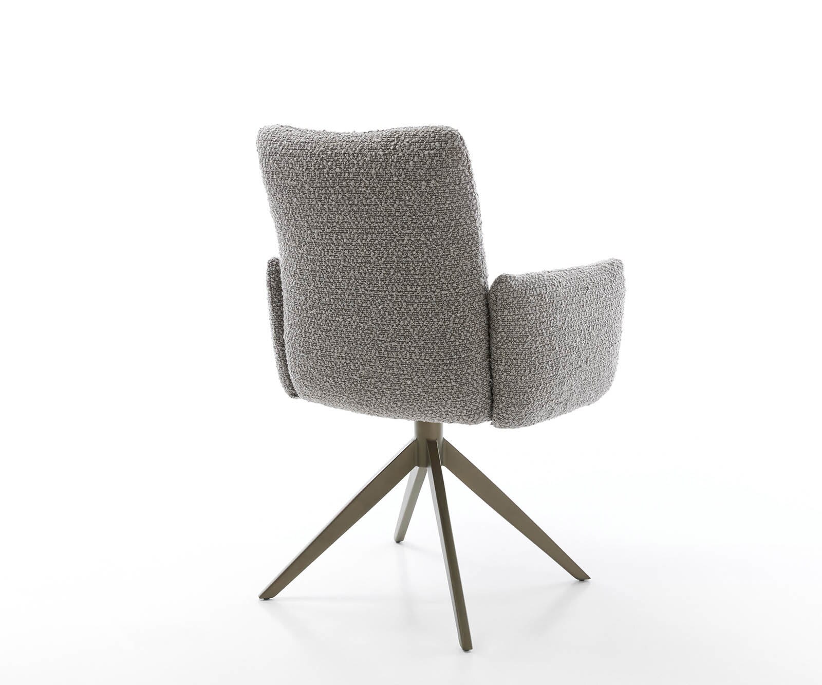 Chaise-pivotante Jova-Flex avec accoudoirs bouclé gris argenté pied croisé large aspect titane pivotement sur 360° ressorts ensachés 4