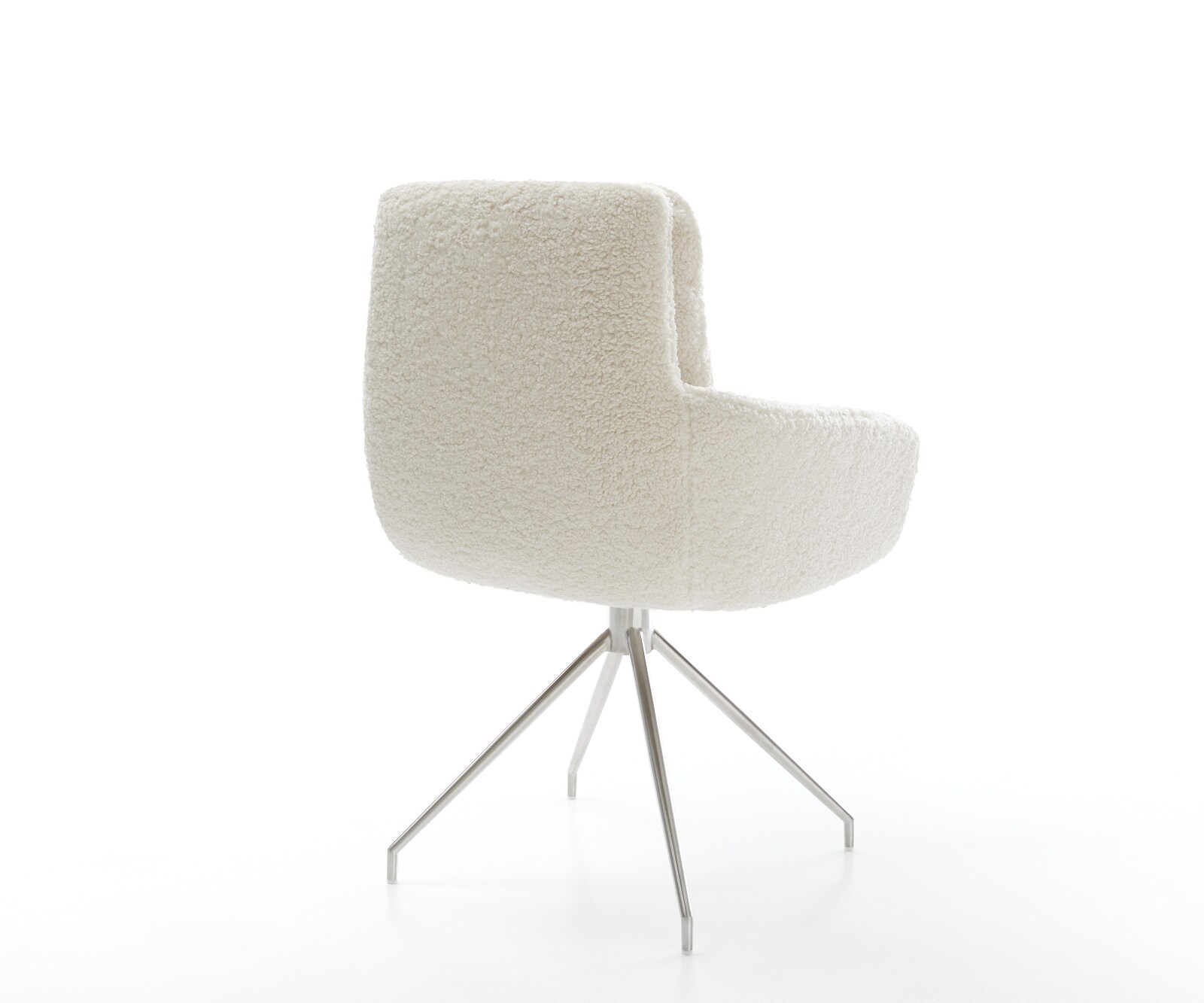 Chaise-de-salle-à-manger Abelia-Flex avec accoudoirs tissu teddy beige pied croisé conique acier inoxydable 4