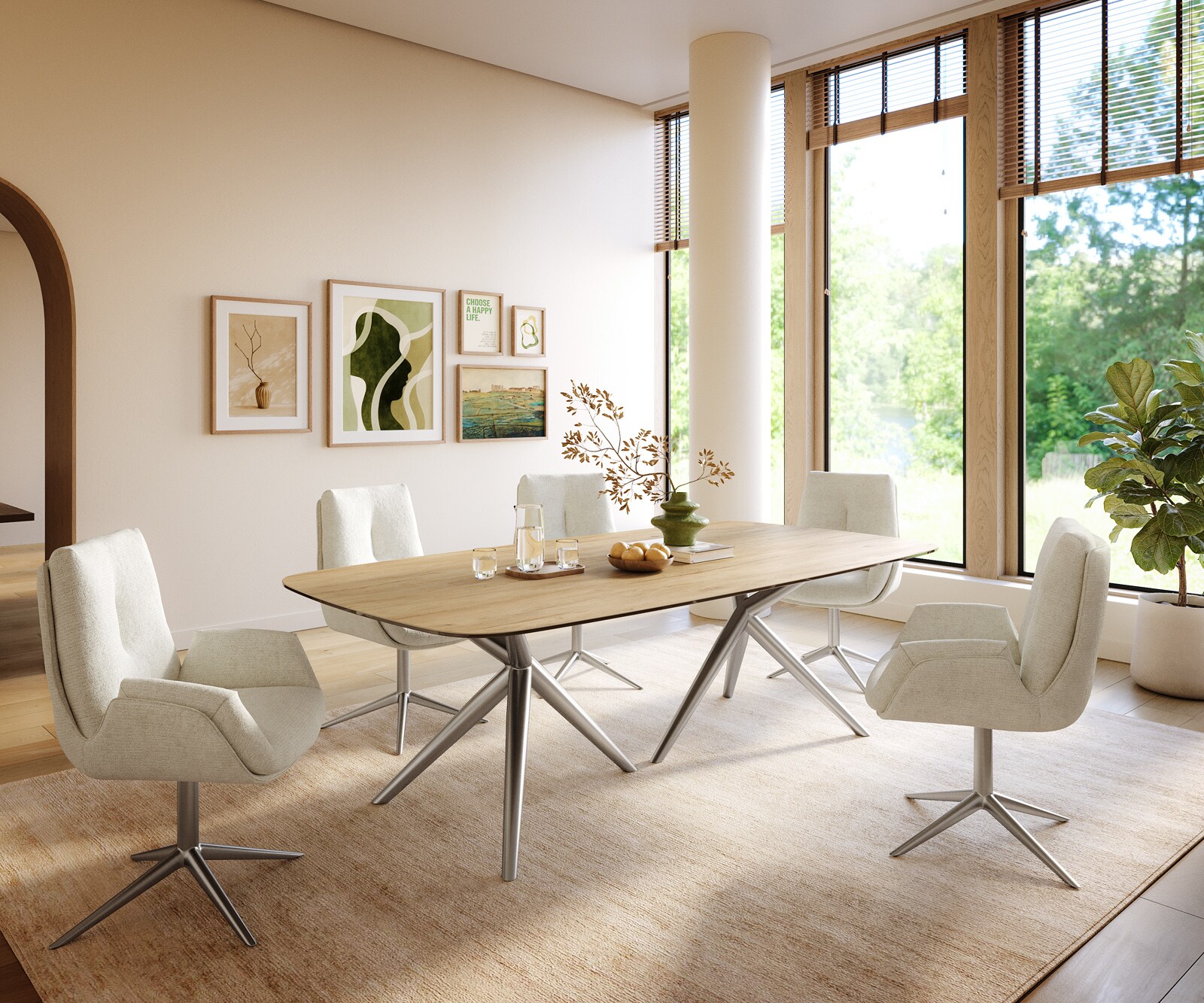 Esstisch Edge Boot 240x120 cm Keramik Laminam® Sabbia Eichefarbig Estelar rund Edelstahl 5