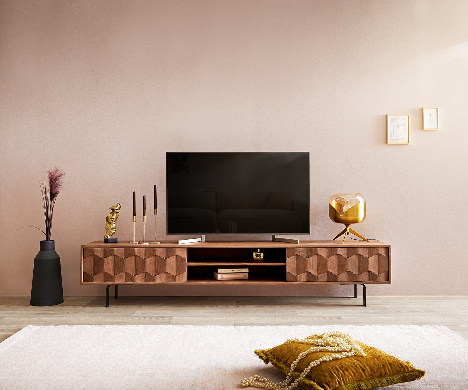 Lowboard Fevo 200 cm Akazie Braun 2 Türen L-Fuß 1 Lowboard Fevo 200 cm Akazie Braun 2 Türen L-Fuß 1