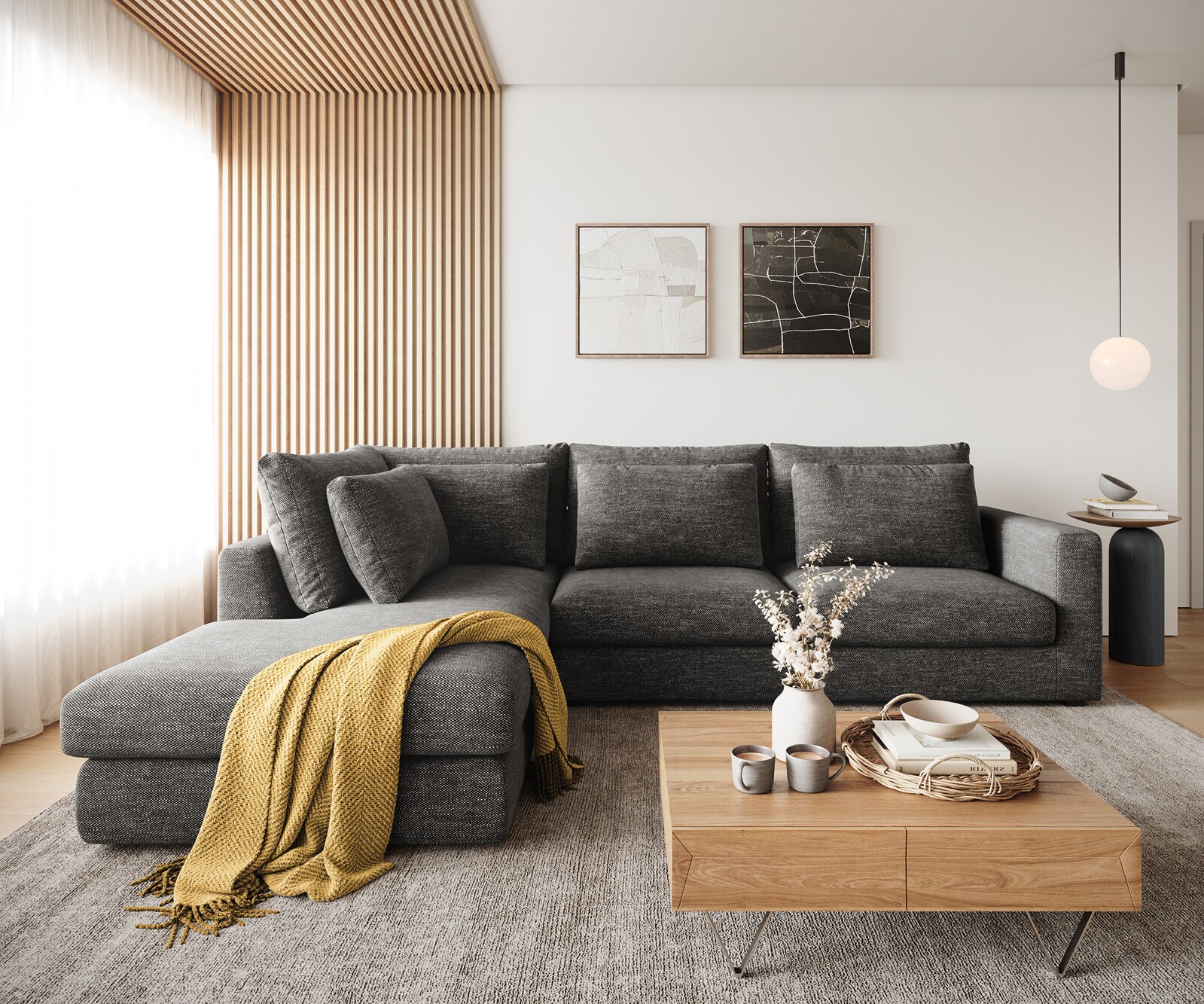 Canapé d'angle Isla 330x225 cm Chenille Anthracite méridiènne  gauche 2