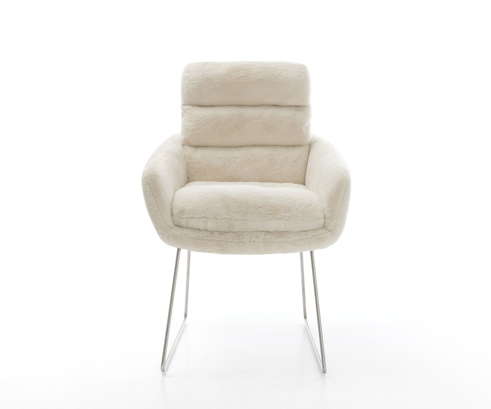 Chaise-de-salle-à-manger Abelia-Flex avec accoudoirs peluche crème-blanc pied trapèze acier inoxydable 2