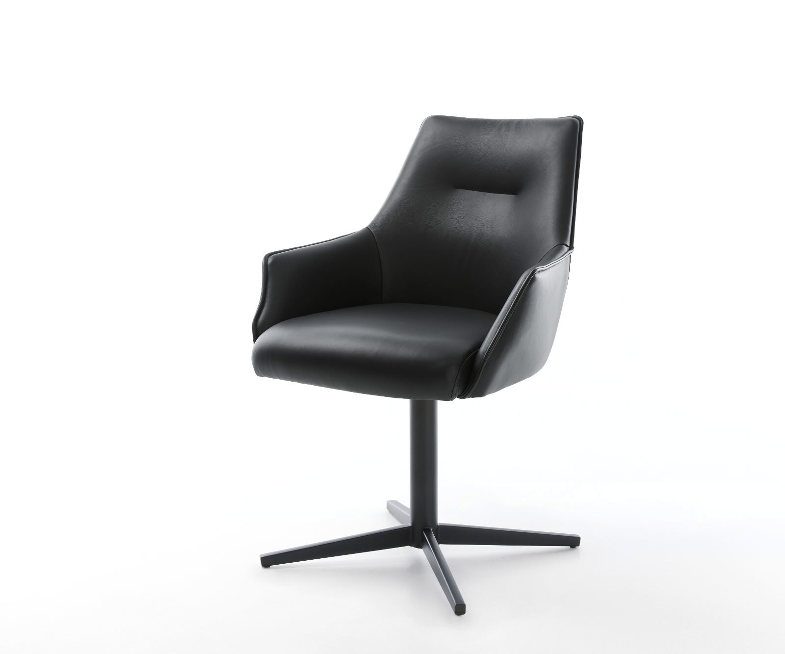 Chaise-pivotante Alja-Flex avec accoudoirs cuir de vache noir pied de chaise 4 branches noir pivotement sur 360° ressorts ensachés
