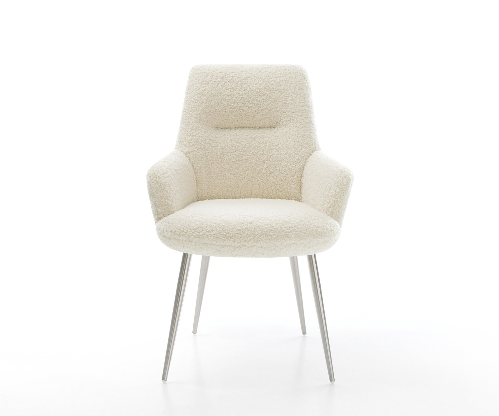 Chaise-de-salle-à-manger Zelia-Flex avec accoudoirs tissu teddy beige 4 pieds coniques acier inoxydable resorts ensachés 2