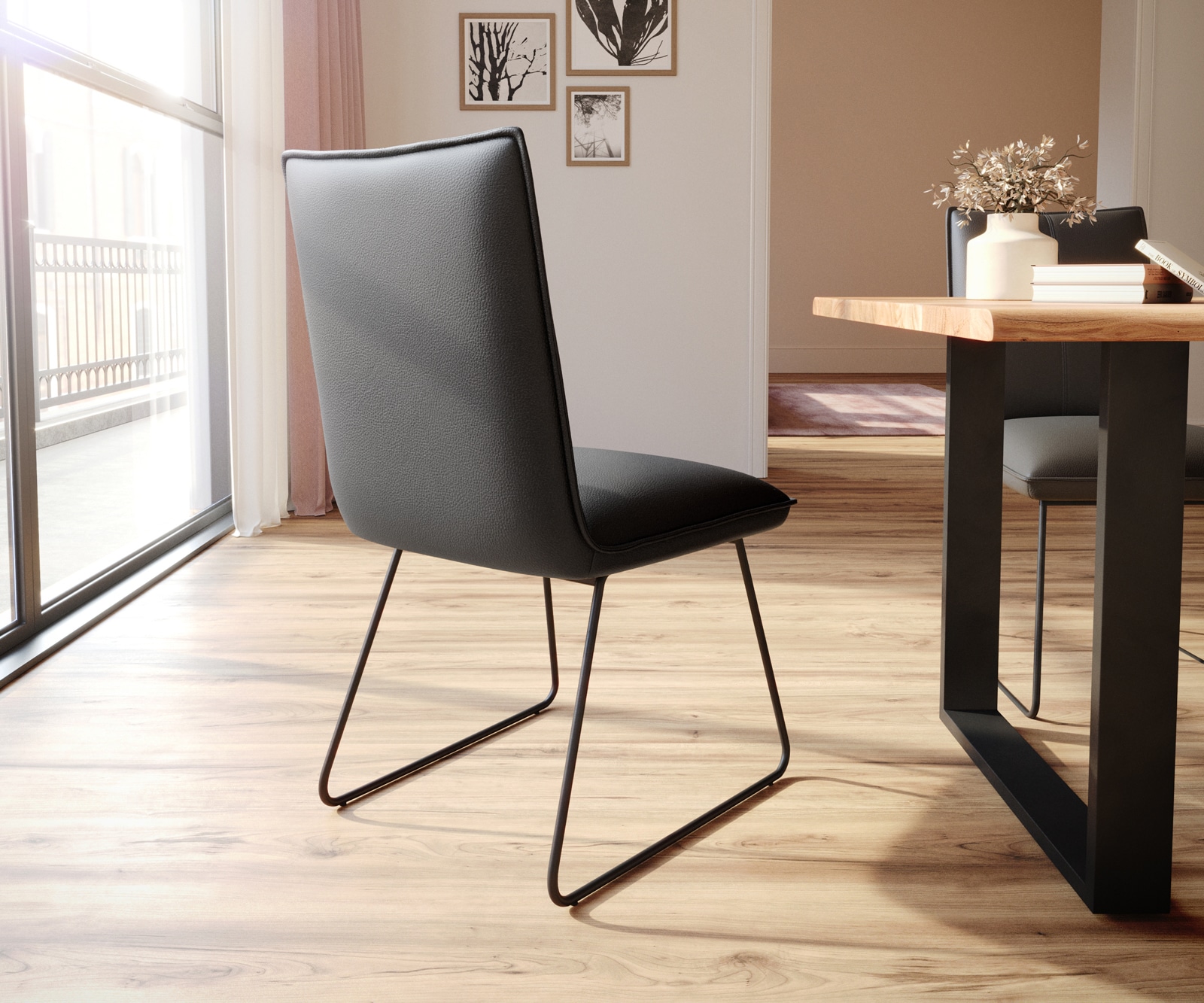 Esszimmerstuhl Lelio-Flex Echt-Leder Schwarz Kufengestell Schwarz Taschenfederkern 4 Esszimmerstuhl Lelio-Flex Echt-Leder Schwarz Kufengestell Schwarz Taschenfederkern 4