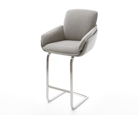 Barstuhl Luan-Flex Strukturstoff Soft Grau Freischwinger Flach Edelstahl Silberfarben