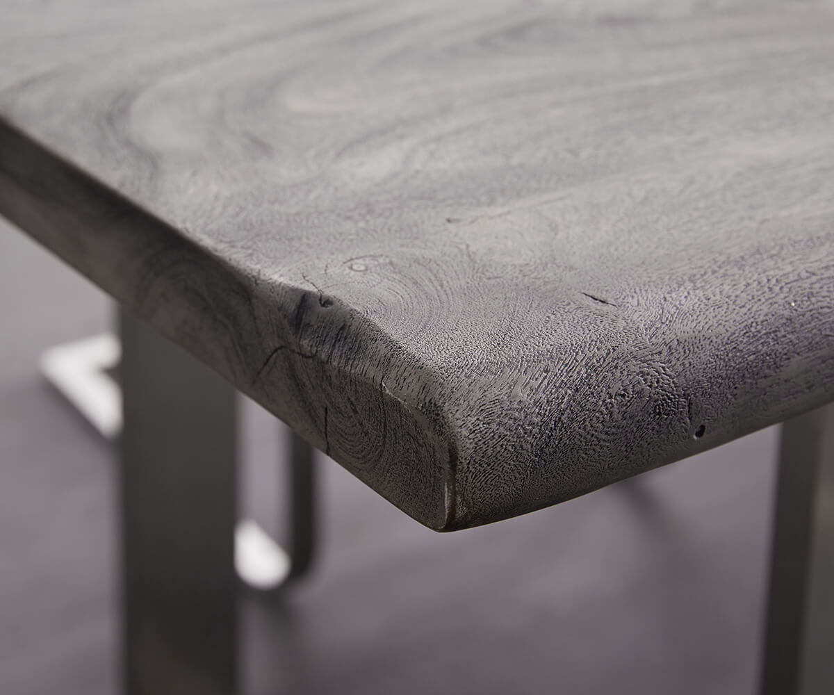 Table-à-manger Edge 200x100cm XL acacia platine acier inoxydable argent incliné Live-Edge 5