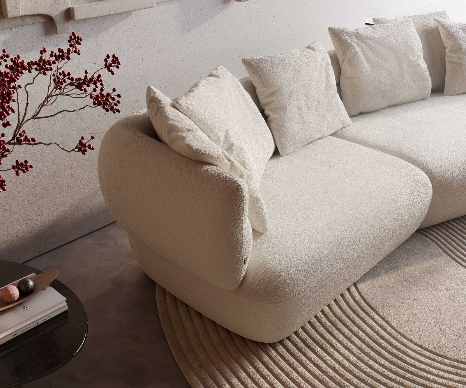 Sofa Roya 320x140 cm Bouclé Creme-Weiß 4 Sofa Roya 320x140 cm Bouclé Creme-Weiß 4