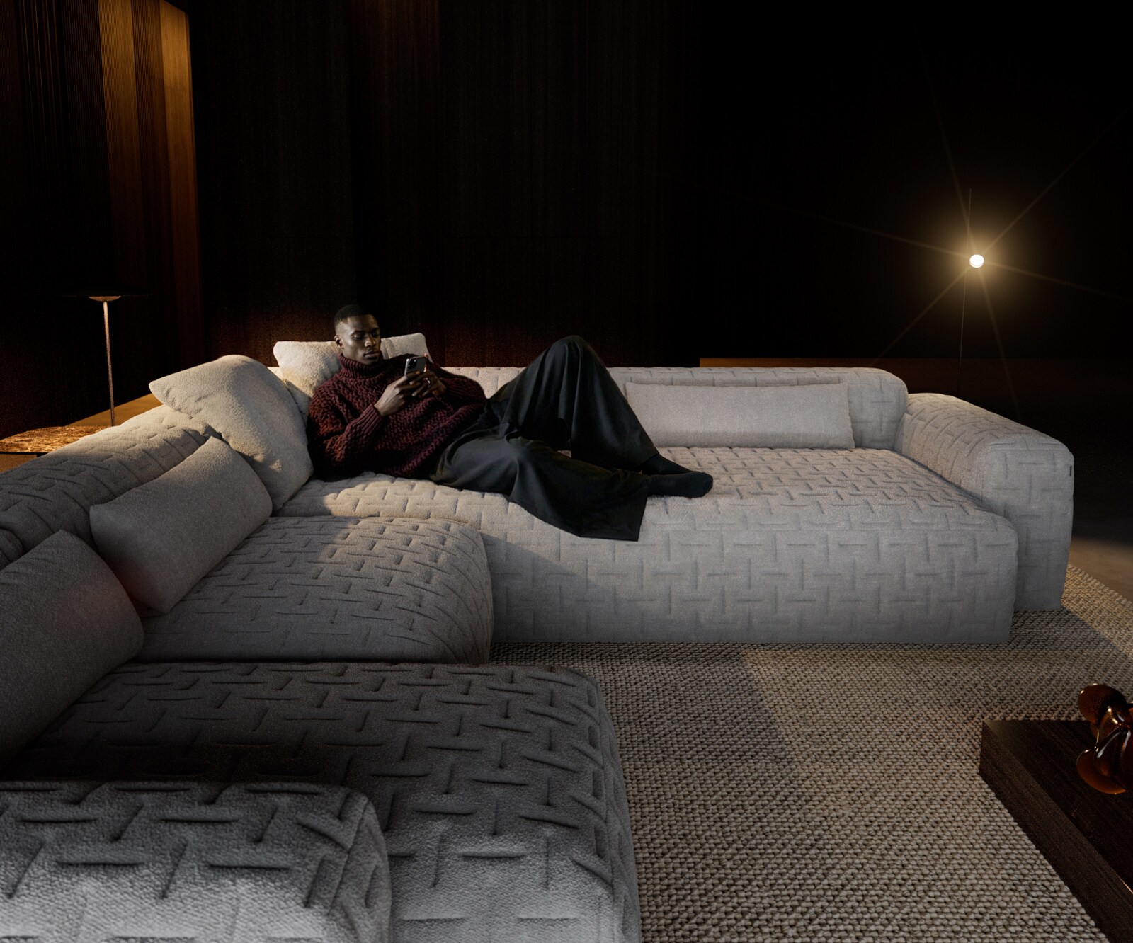 Wohnlandschaft Freestyle 360x290 cm Strukturstoff Soft Grau Gesteppt 4