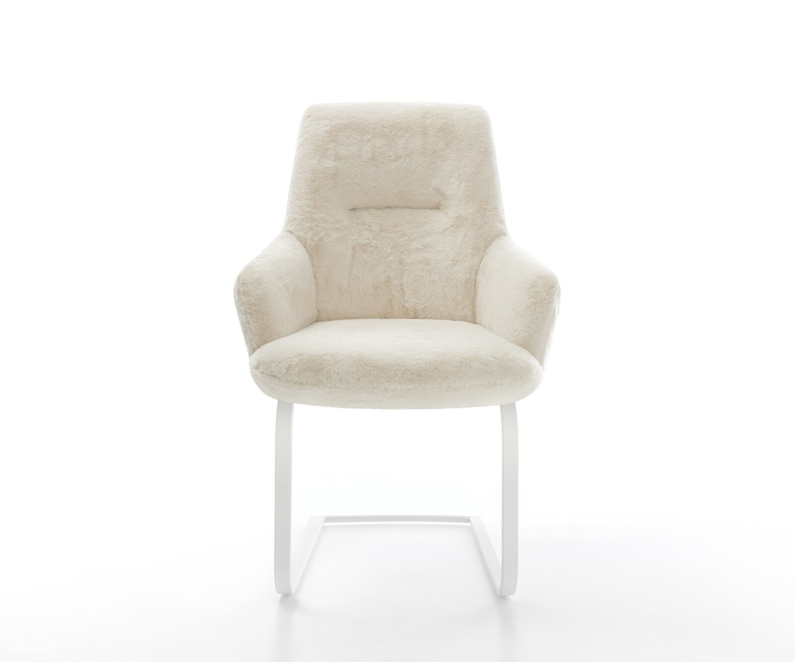 Freischwinger Zelia-Flex mit Armlehnen Plüsch Creme-Weiß Freischwinger flach Weiß Taschenfederkern 2