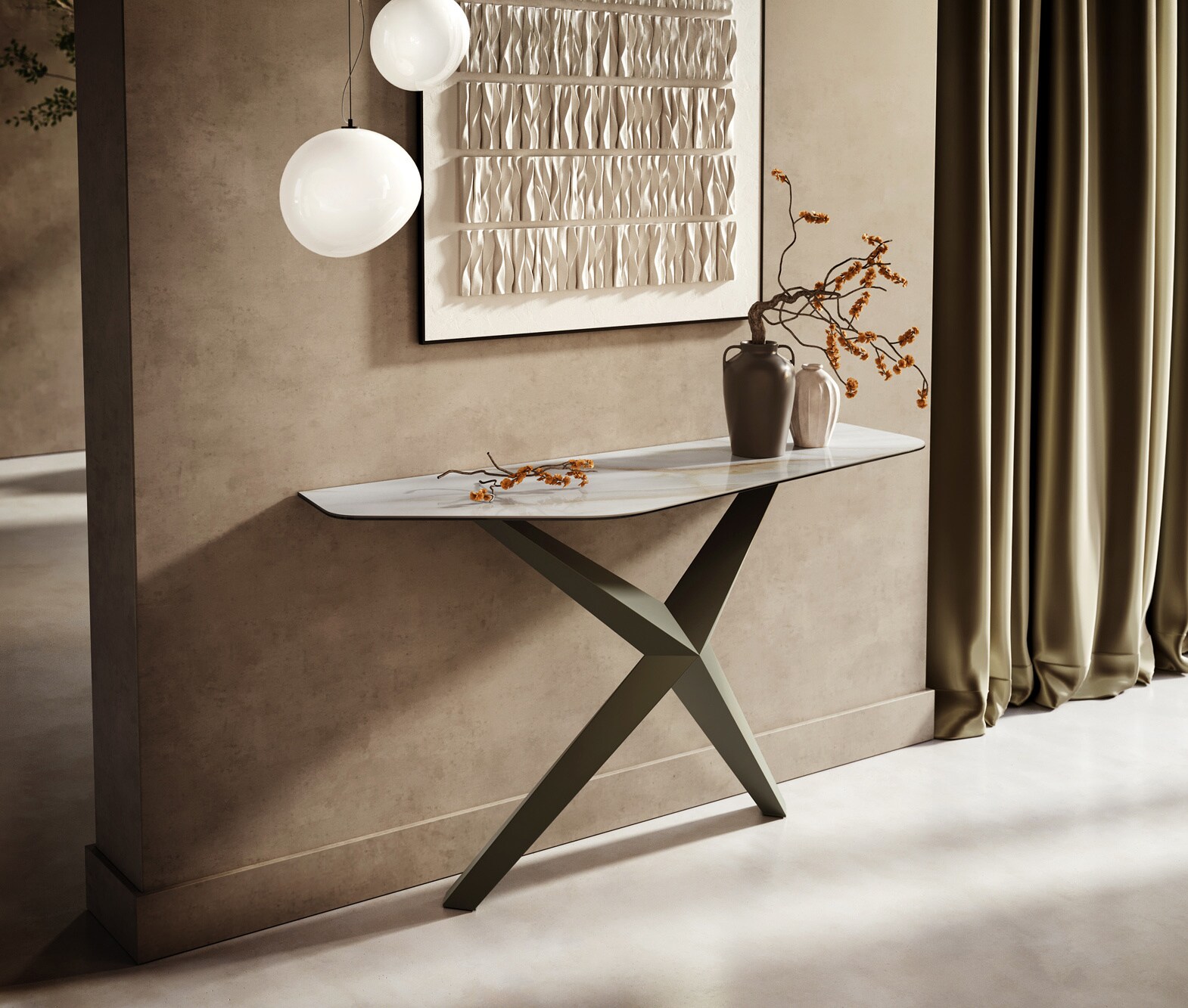 Konsolentisch Edge Polygonal 140x50 cm Keramik Onyx Pearl Zentharo Metall Effektfinish Titan 3