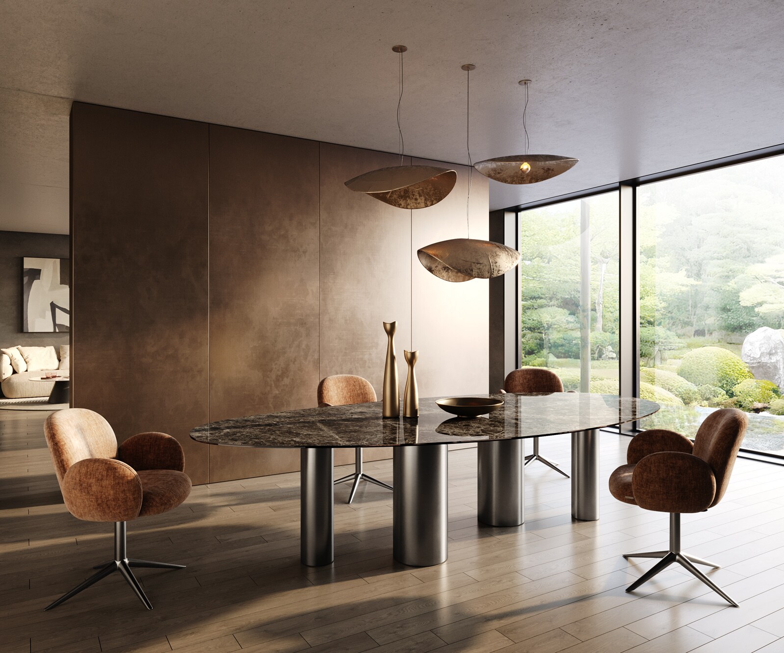 Esstisch Edge Oval 315x150 Keramik Emperador Extra Lucidato Dunkelbraun Pilier Edelstahl Graphit 7