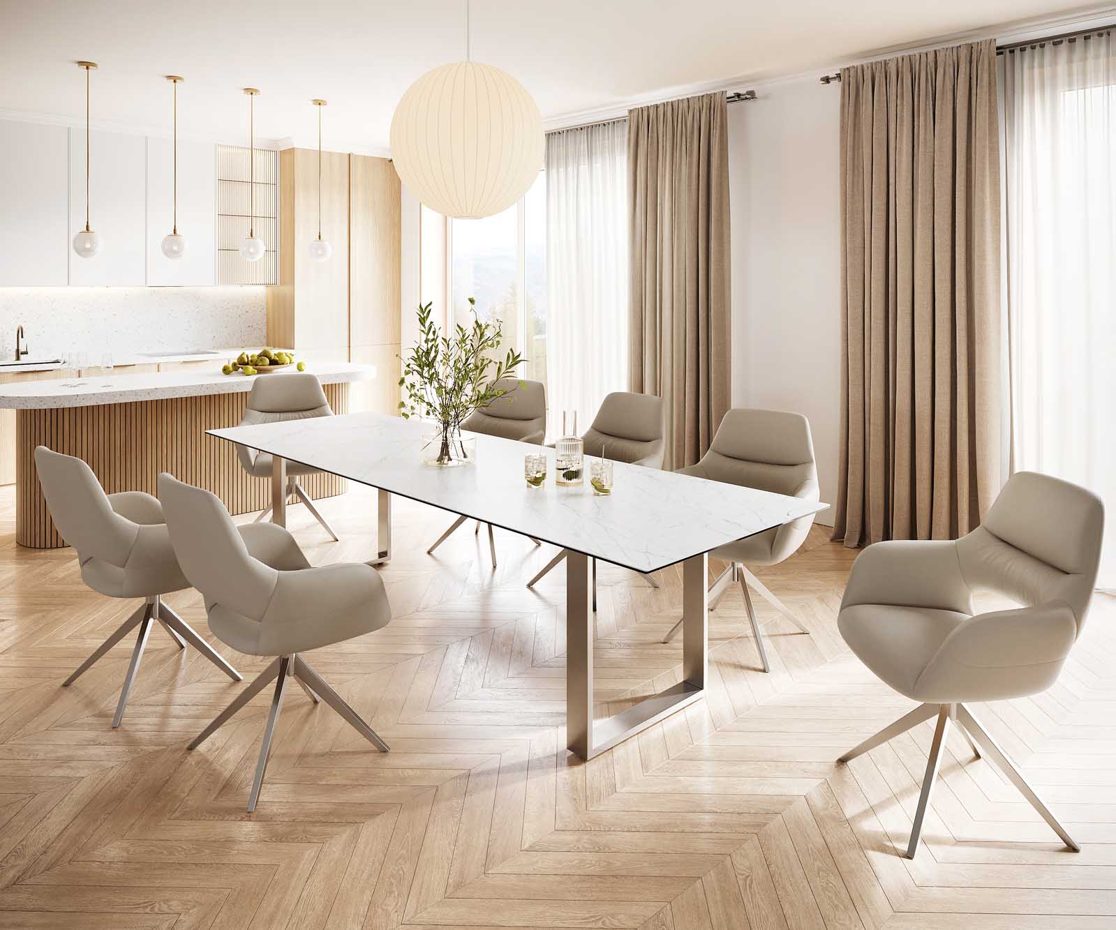 Table-à-manger Edge 300x100 céramique Laminam® statuarietto blanc inox étroit 5 Table-à-manger Edge 300x100 céramique Laminam® statuarietto blanc inox étroit 5