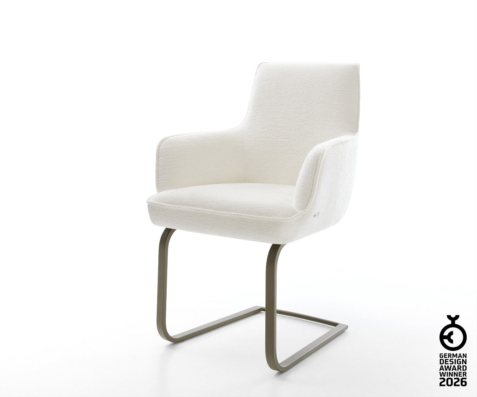 Freischwinger Heira-Flex mit Armlehnen Bouclé Soft Beige Freischwinger flach Effektfinish Titan Taschenfederkern 1