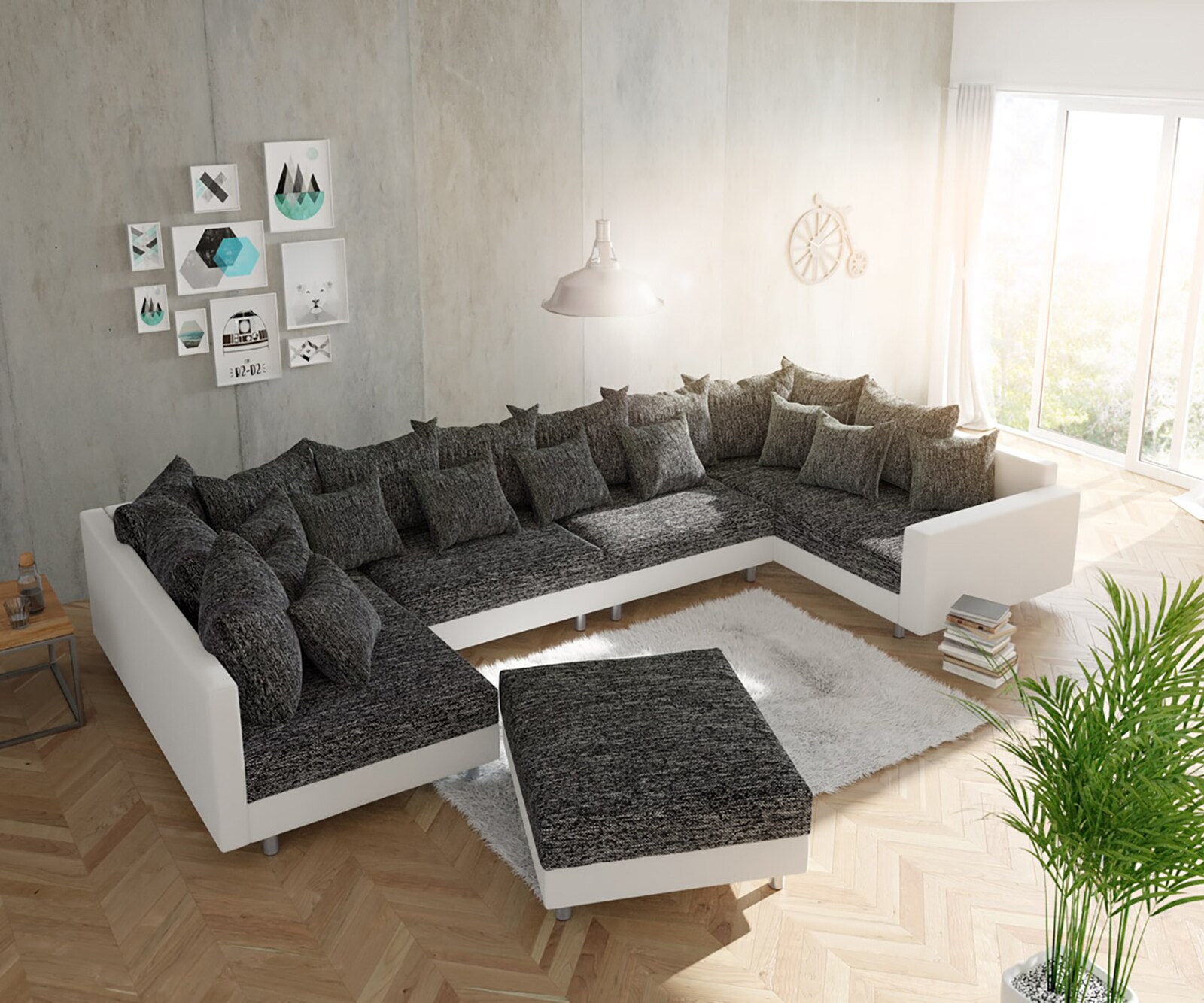 Hocker Clovis B98 x T83 Weiss Schwarz Modul Strukturstoff 9