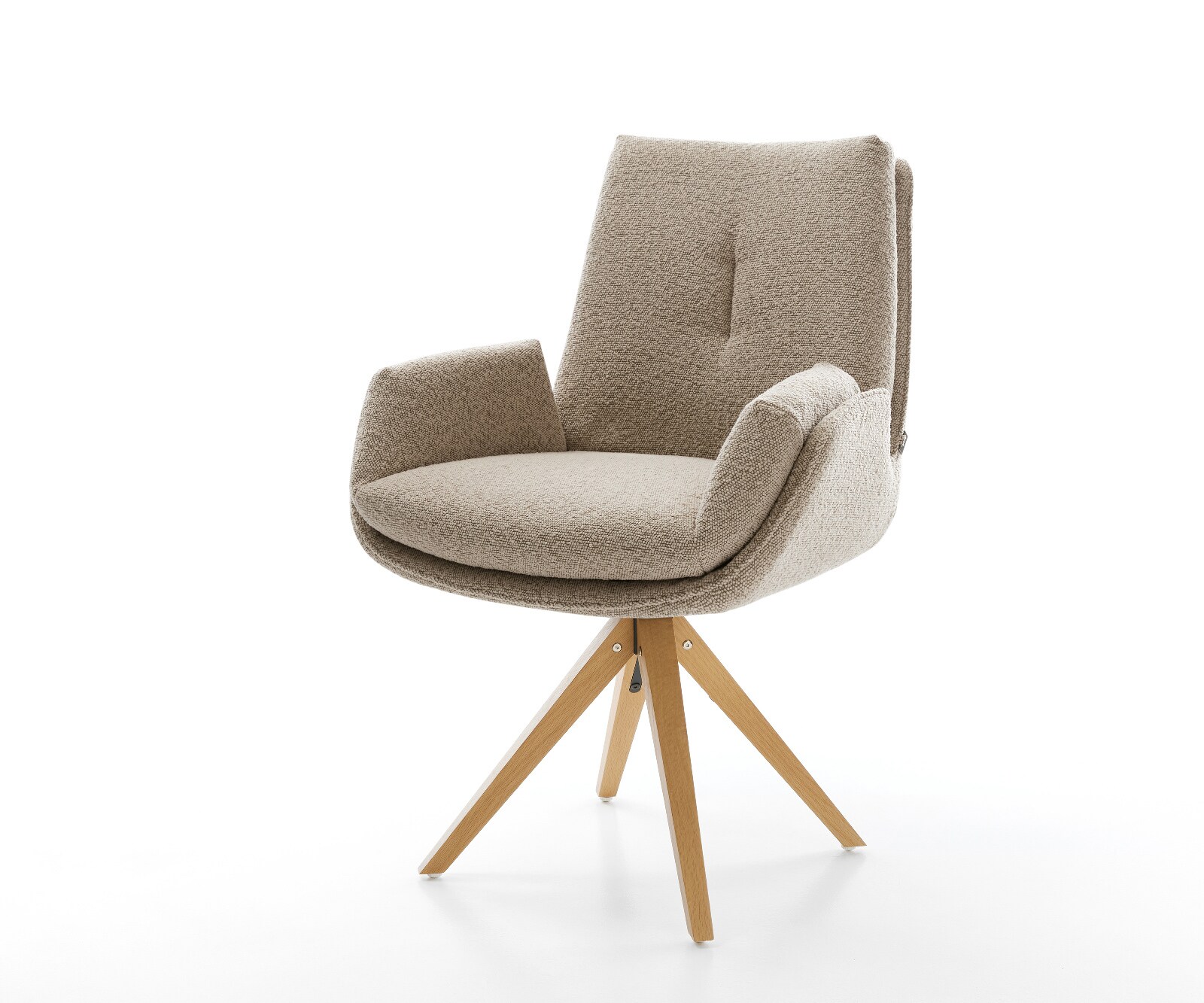 Drehstuhl Clea-Flex Bouclé Schlamm Holzgestell kantig Natur 180° drehbar