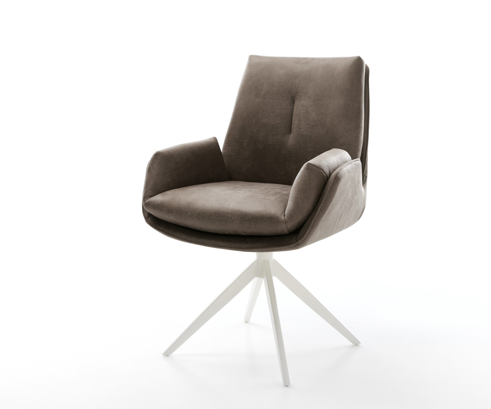 Drehstuhl Clea-Flex Mikrofaser Taupe Vintage Kreuzgestell breit Weiß 360° drehbar Wippfunktion
