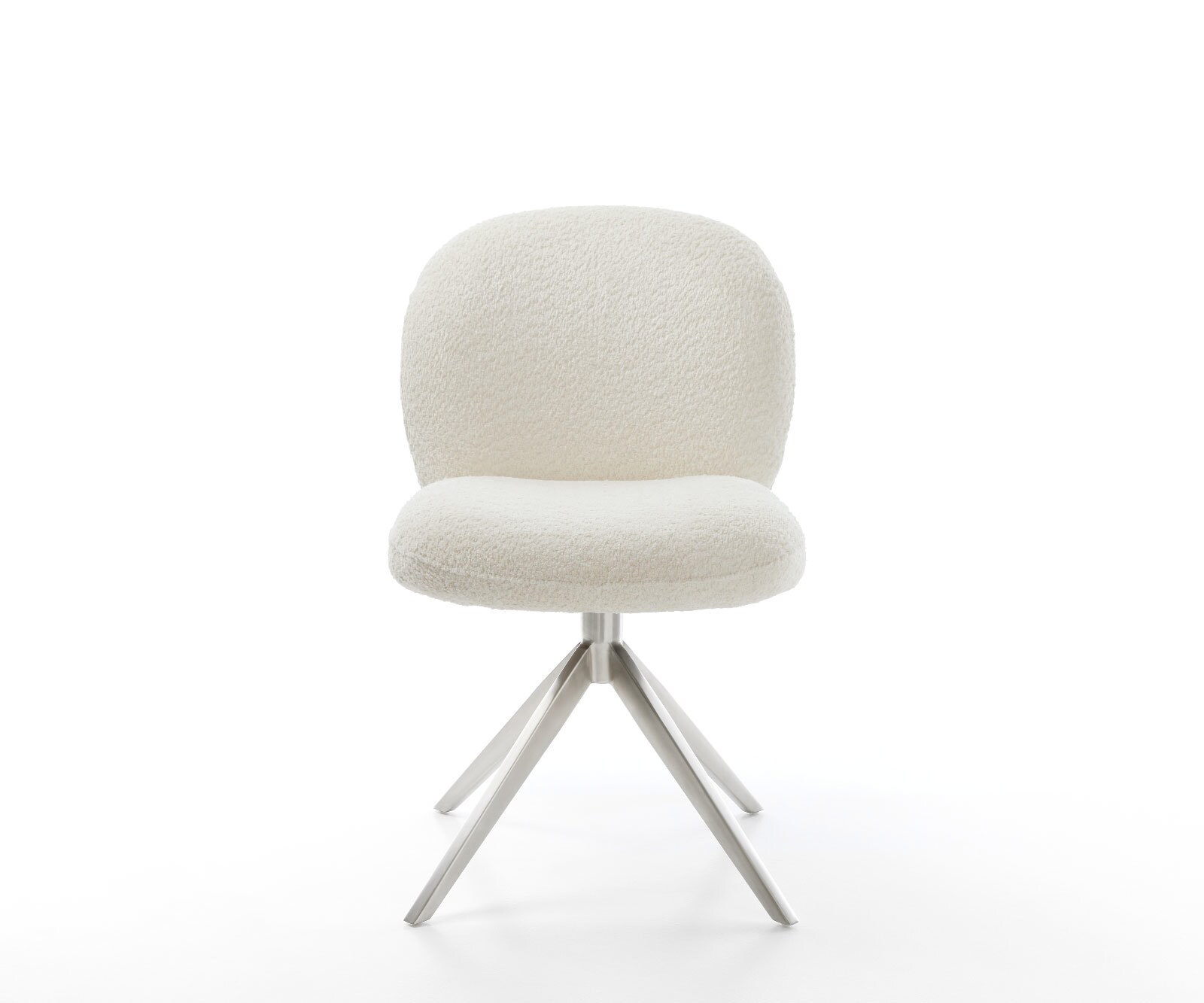 Drehstuhl Nube-Flex Bouclé Weiß Kreuzgestell breit Edelstahl 360° drehbar Wippfunktion Taschenfederkern 1