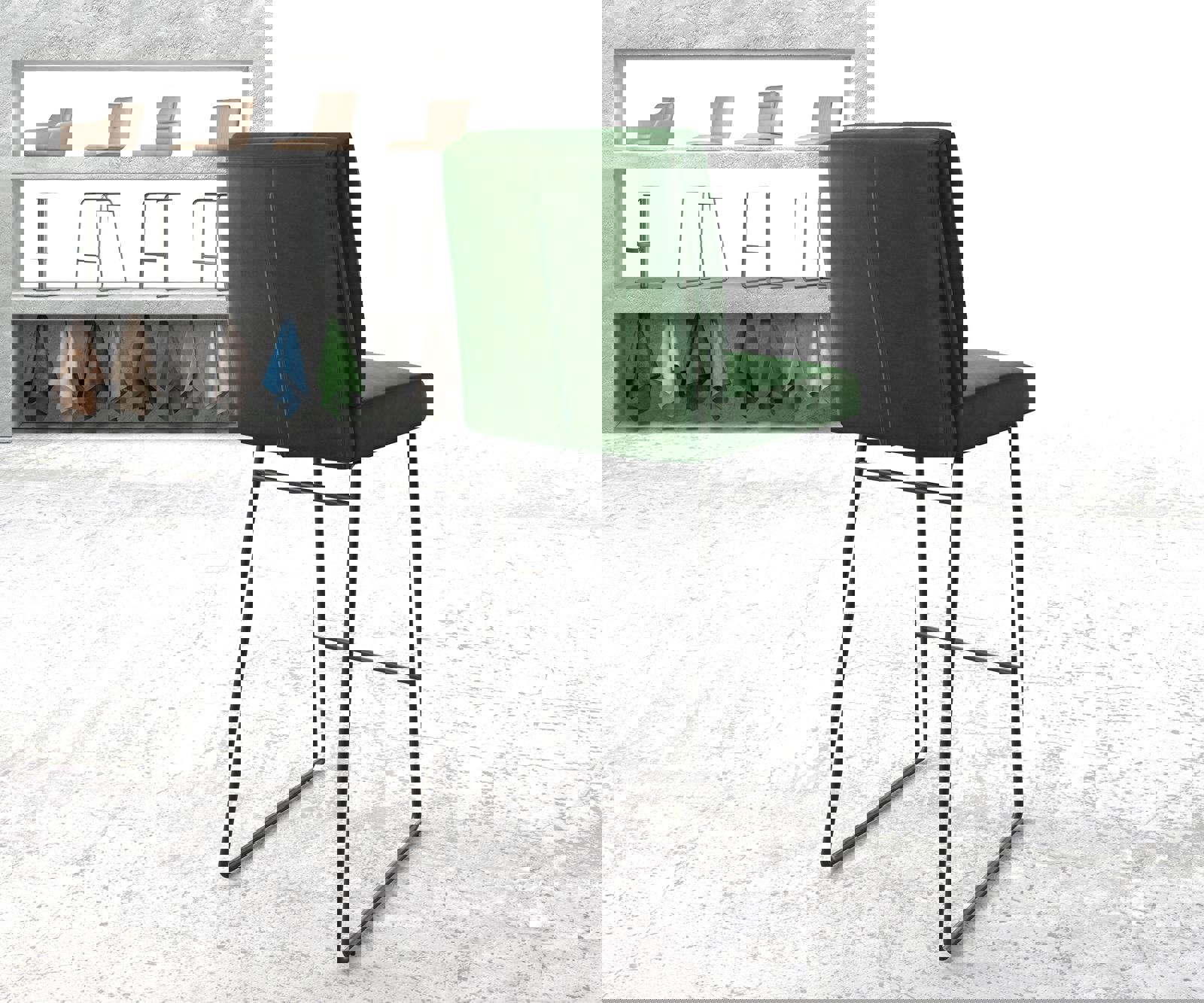 Barstuhl Pela-Flex Samt Grün Kufengestell Metall 2 Barstuhl Pela-Flex Samt Grün Kufengestell Metall 2