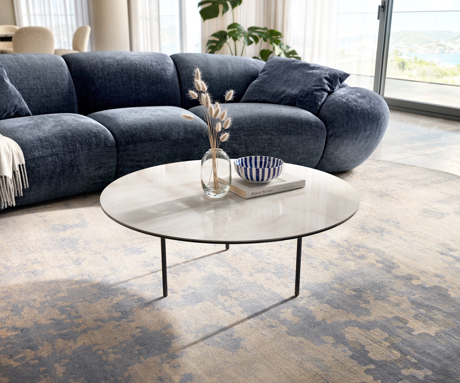 Table basse Edge ronde 90x90 cm céramique Onyx Champagne Trive métal noir