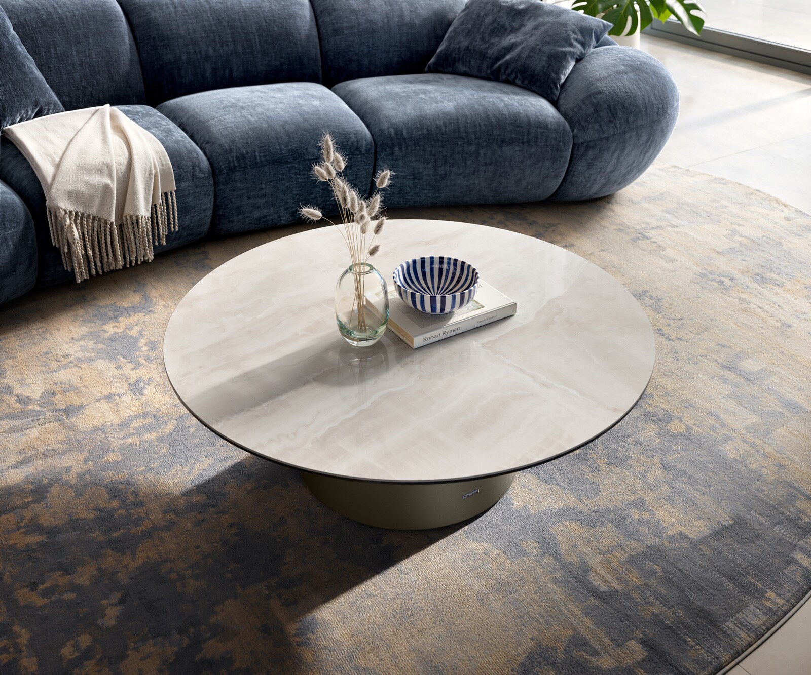 Table basse Edge ronde 100x100 cm céramique Onyx Champagne Borna finition effet titane 4
