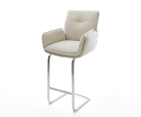 Barstuhl Nela-Flex Webstoff Soft Beige Freischwinger Flach Edelstahl Silberfarben