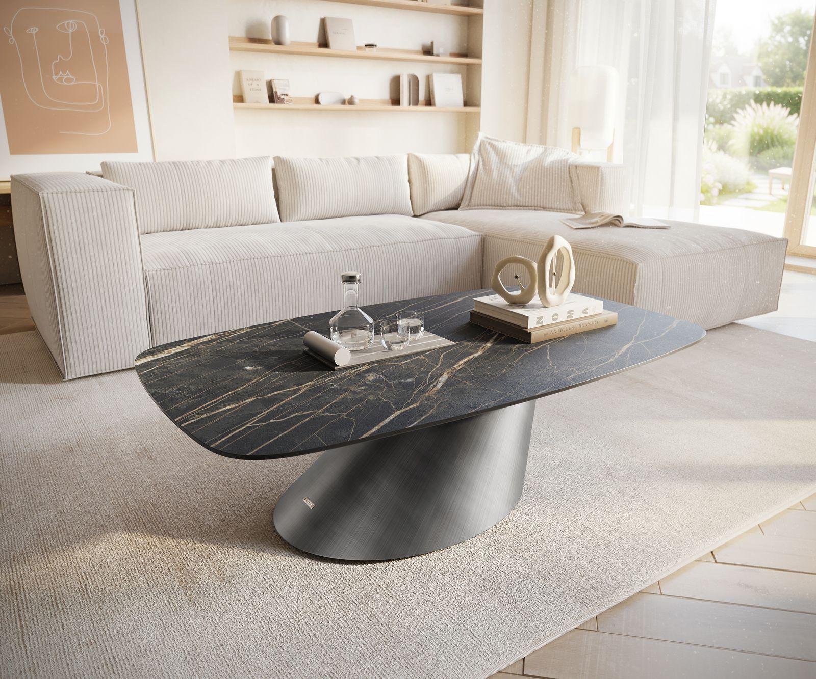 Table basse Edge Boot 120x70 cm céramique Laminam® Noir Desir brun Conis argent métallique 1