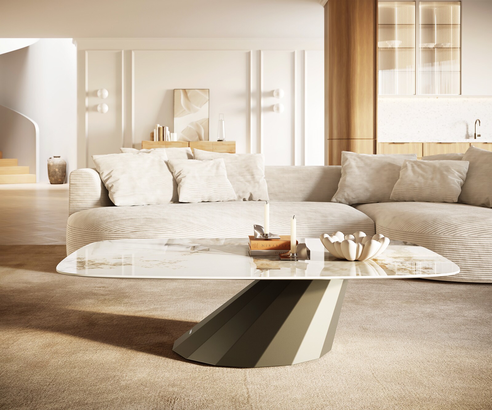 Couchtisch Edge Boot 140x80 cm Keramik Minas Melange Parabi Metall Effektfinish Titan 1