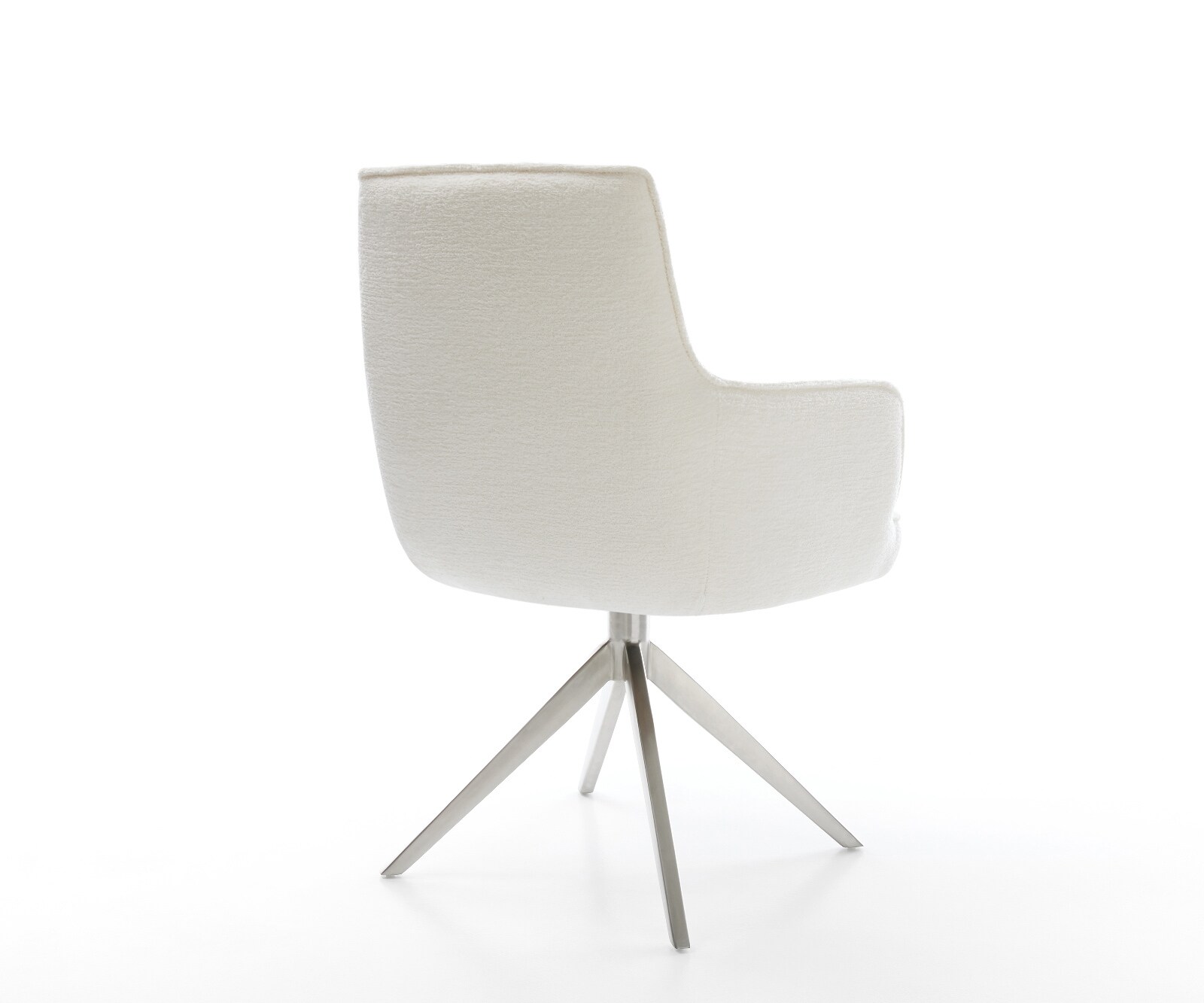 Drehstuhl Heira-Flex mit Armlehnen Bouclé Soft Beige Kreuzgestell breit Edelstahl 360° drehbar Wippfunktion Taschenfederkern 4