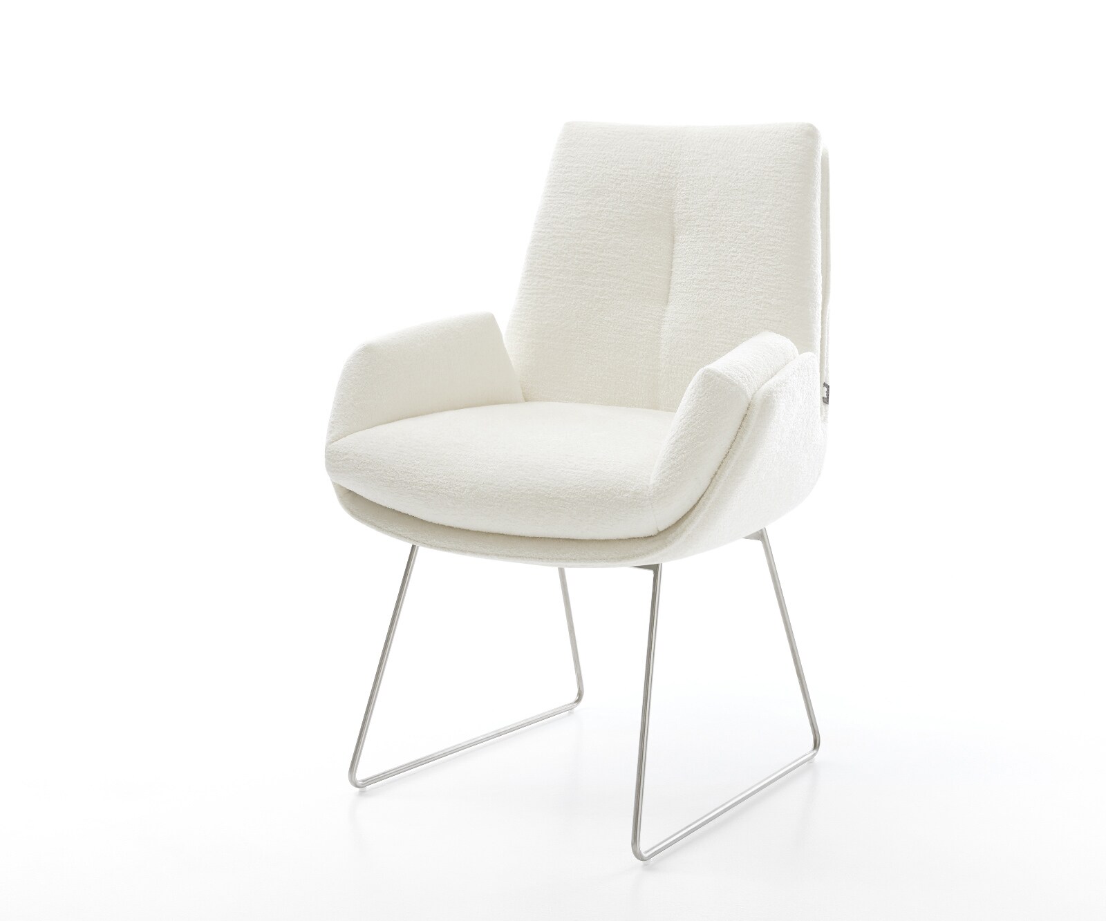 Chaise-de-salle-à-manger Clea-Flex bouclé doux beige pied trapèze acier inoxydable 1